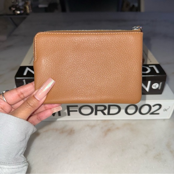 Coach 1941 Varsity Logo Pebbled Leather Zip Wristlet Pouch in Light Saddle Tan - Picture 4 of 7